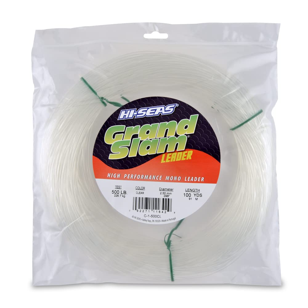 Grand Slam Monofilament Leader, 500 lb / 226.7 kg Test, .098 in / 2.50 mm Dia, Clear, 100 yd / 91 m