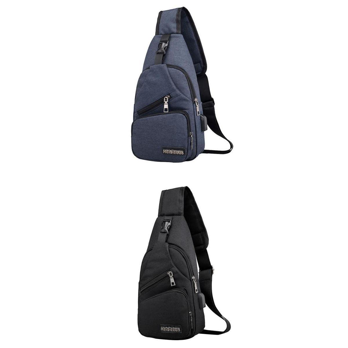 Ujeavette 2Pcs Fashion Men Sling Chest Bag Shoulder Bag Usb Port Daypack Outdoor