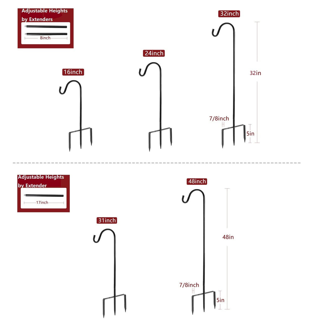 Excmark Shepherd Hook 32 Inch 12 Inch Thick Use At Weddings, Hanging Solar Lights, Lanterns, Bird Feeders, Metal Hanger Hook (Br