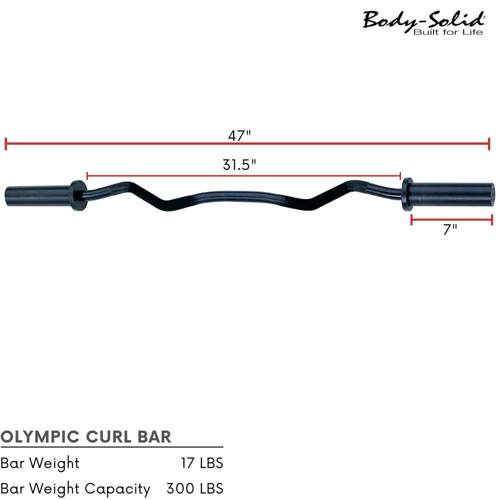 Body-Solid Olympic Ez Barbell Curl Bar With Knurled Grip, 47'' Black Finish For Upper Arm Mass, Strength And Definition, Compati