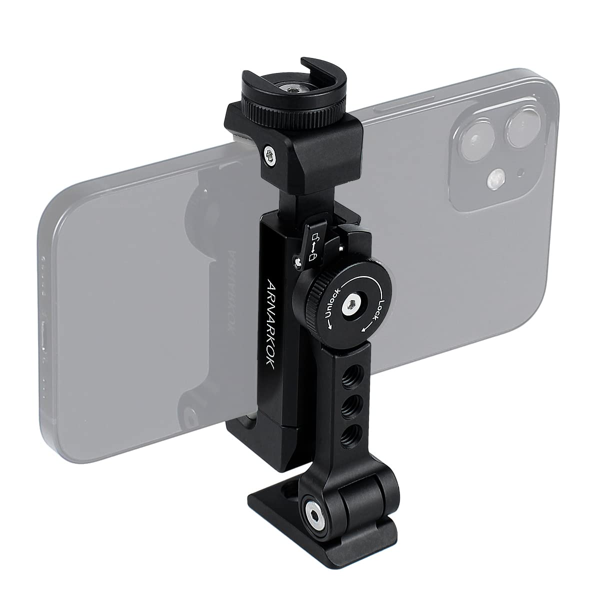Arnarkok Metal Phone Tripod Mount W Rotatable Cold Shoe,360 Rotation  Tilt Angle,Compatible With Iphone Cell Phone Tripod Mount 