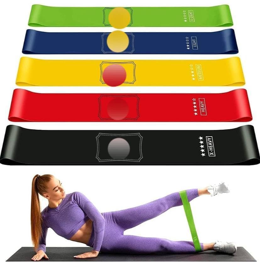 Set of 5 Exercise Belt | Elastic Fitness Belt | Workout Belt for Legs and Hands | Body Fitness Belt for Yoga | Round Stretch Bel