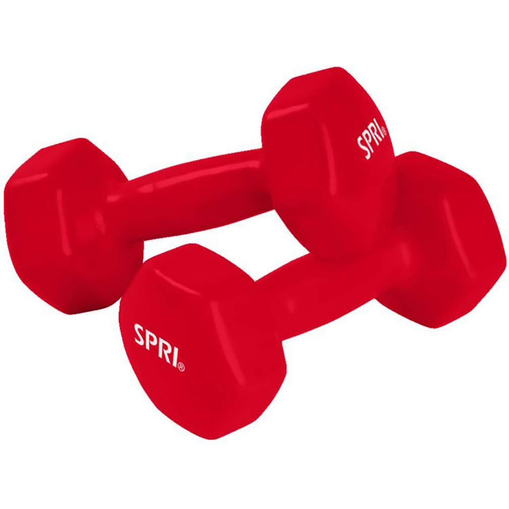 SPRI Deluxe Vinyl Coated Dumbbell Set (Red) - 6 lbs, Set of 2, Hand Weights for Muscle Toning, Step Aerobics, Strength Training,