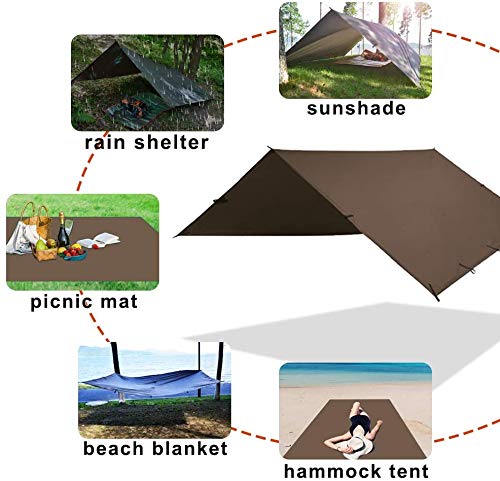 Kalinco Waterproof Camping Tarp Tent Hammock Rain Fly, 10X10Ft/10X15Ft, Mutifunctional Tent Footprint Lightweight Tarp For Campi