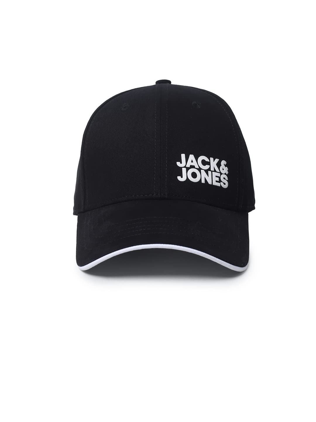 Jack & Jones MenS 100% Cotton Jacherrington Contrast Logo Baseball Cap Black One