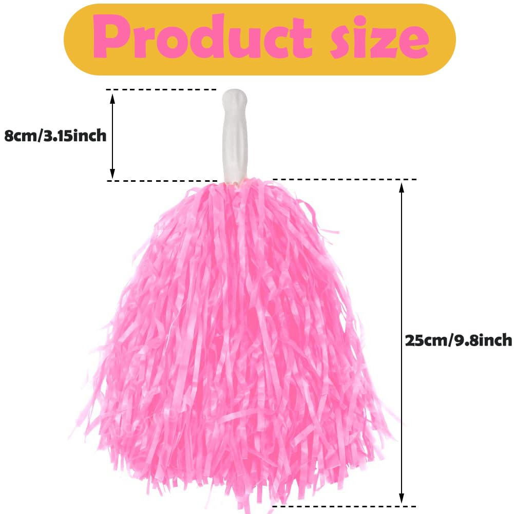 Hooshing 12Pcs Pink Pom Poms Cheerleading Plastic Cheer Pompoms With Handles For Team Spirit Sports Party Dance