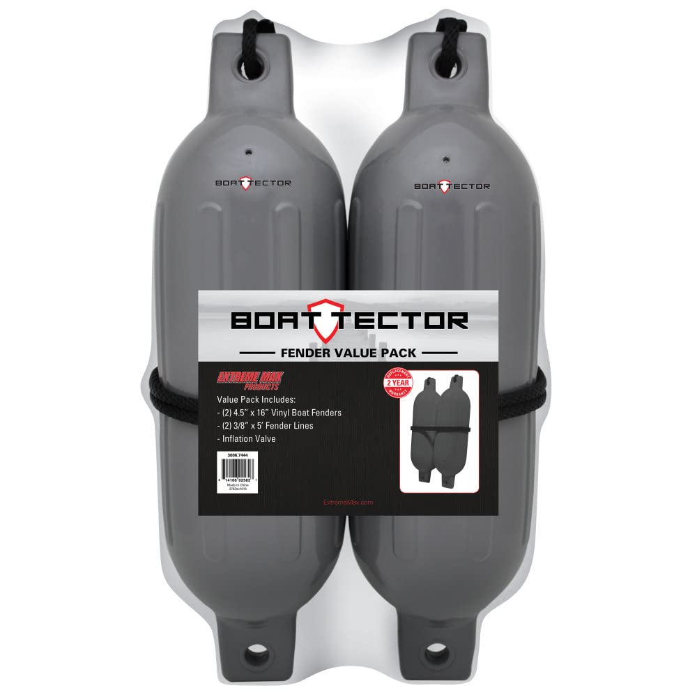 Extreme Max 3006.7444 Boattector Inflatable Fender Value 2-Pack - 4.5'' X 16'', Gray