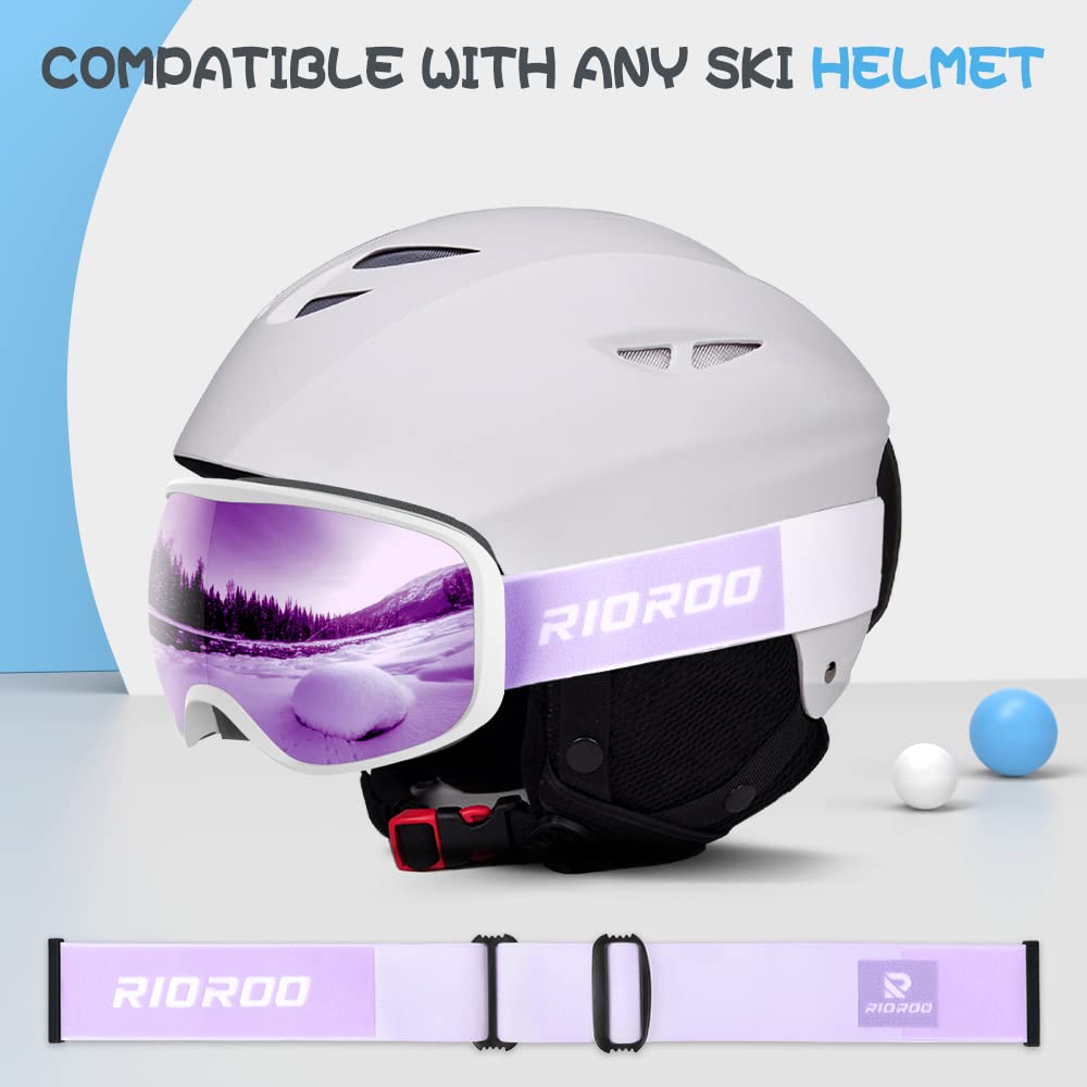 RIOROO Kids Ski Goggles, Toddler Snowboard Goggles For Boys Girls Aged 3-14, 100% UV Protection OTG Ski Goggles