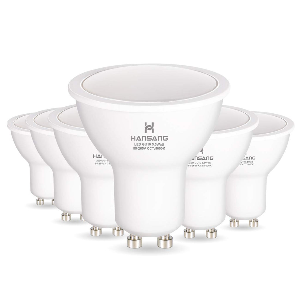 Hansang Gu10 Led Bulbs Lighting,Led 55 Watt Replacement 50W Halogen, 85-265Vac, 550 Lumens, 5000K (Daylight), 120A,Frosted Mr16 
