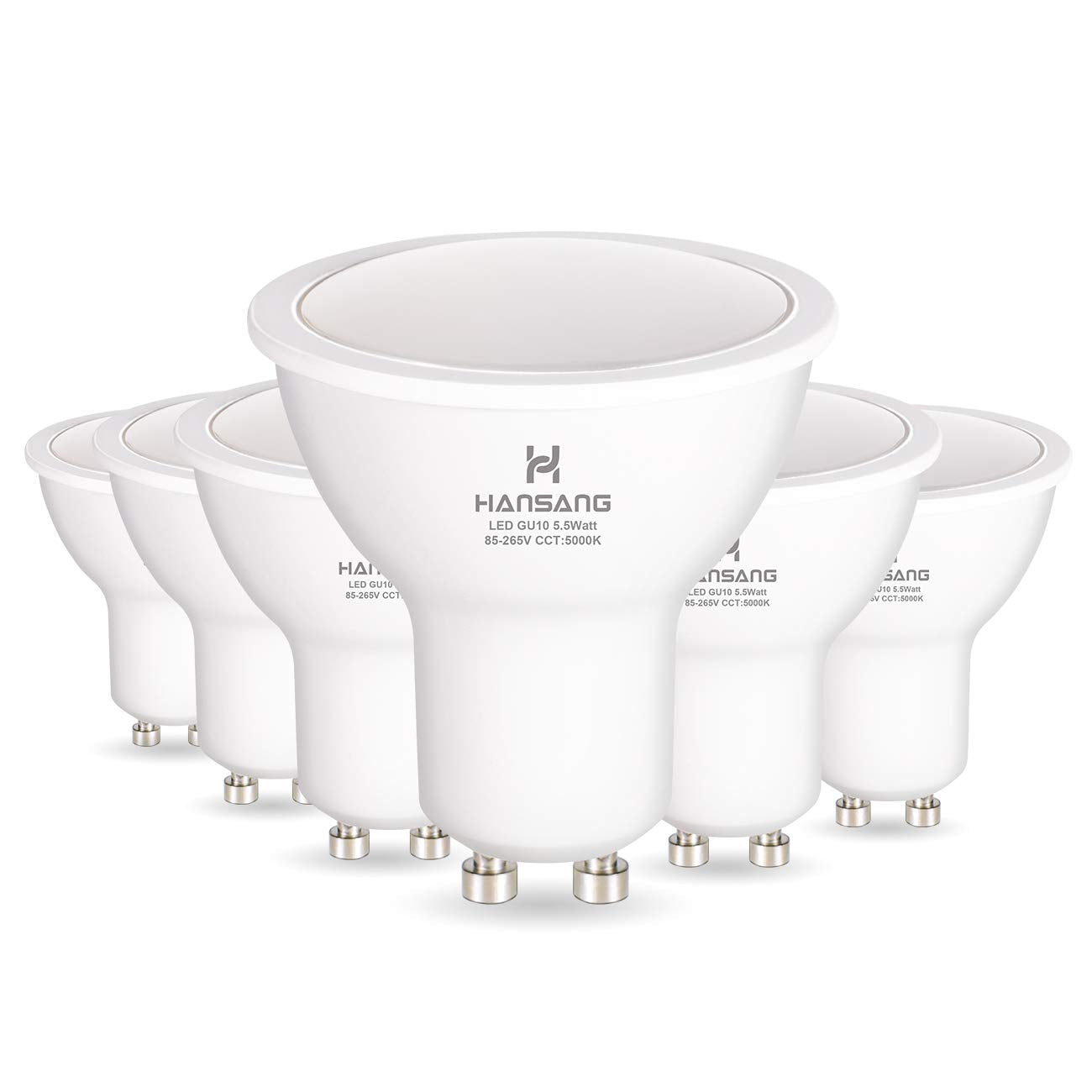 Hansang Gu10 Led Bulbs Lighting,Led 55 Watt Replacement 50W Halogen, 85-265Vac, 550 Lumens, 5000K (Daylight), 120A,Frosted Mr16 