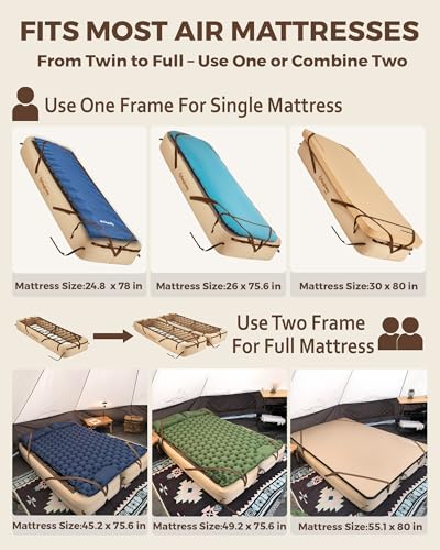 Kingcamp Camping Air Bed Frame - Portable & Compact Guest Air Mattress With Accessories, Single High Inflatable Blow-Up Bed Fram