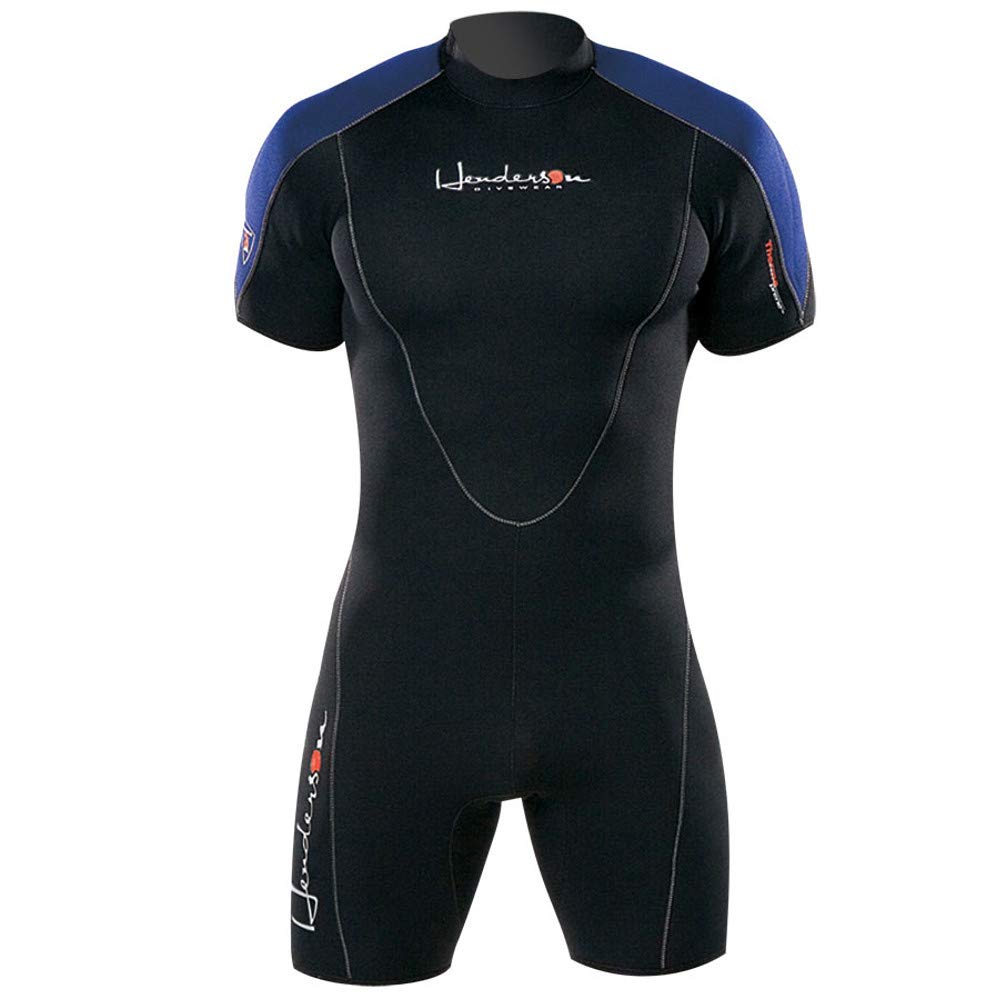 Henderson Man 3Mm Thermoprene Shorty (Back Zip) Scuba Diving Wetsuit-Black/Blue-Large