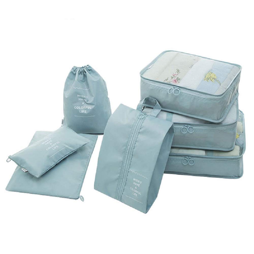 Fowwelt 7 Set Packing Cubes Luggage Packing Organizers For Travel Accessories (Sky Blue)