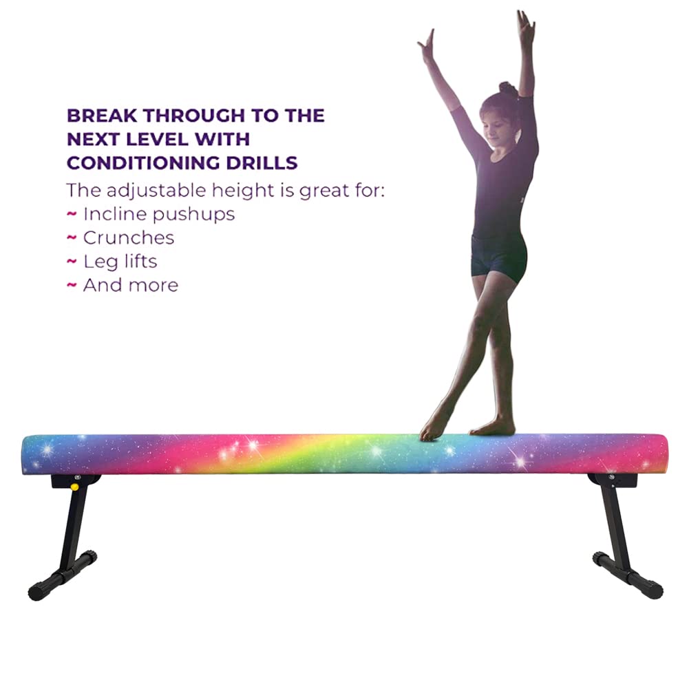 Sealoha 8Ft Ultrasimple Adjustable&Foldable Balance Beam,High-Low Floor Beam Suede Gymnastics Equipment,No Tool Require, Gymnast