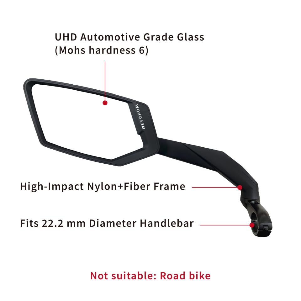 Meachow 2024 New Handlebar Bike Mirror, Scratch Resistant Glass Lens, Ultra-Hd, E-Bike Mirror, Bicycle Mirror, (Silver Left Side