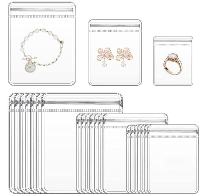 Kestivona Medium Jewellery Organiser Storage Pouches | Clear Zip Lock PVC Bags for Rings, Earrings, Kada & Bracelets | Transpare