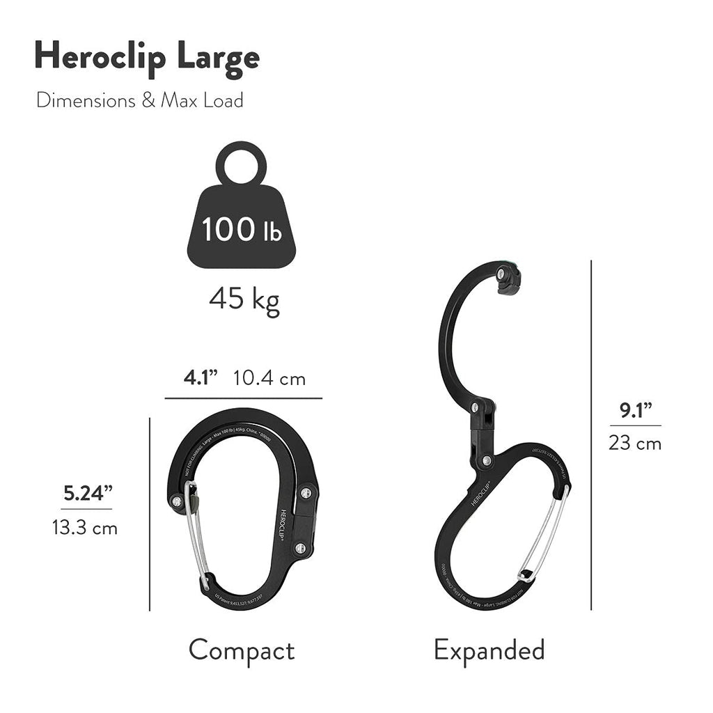 Gear Aid Heroclip Carabiner Clip And Hook (Large) For Camping, Backpack, Organization, And Garage, Black & Gray