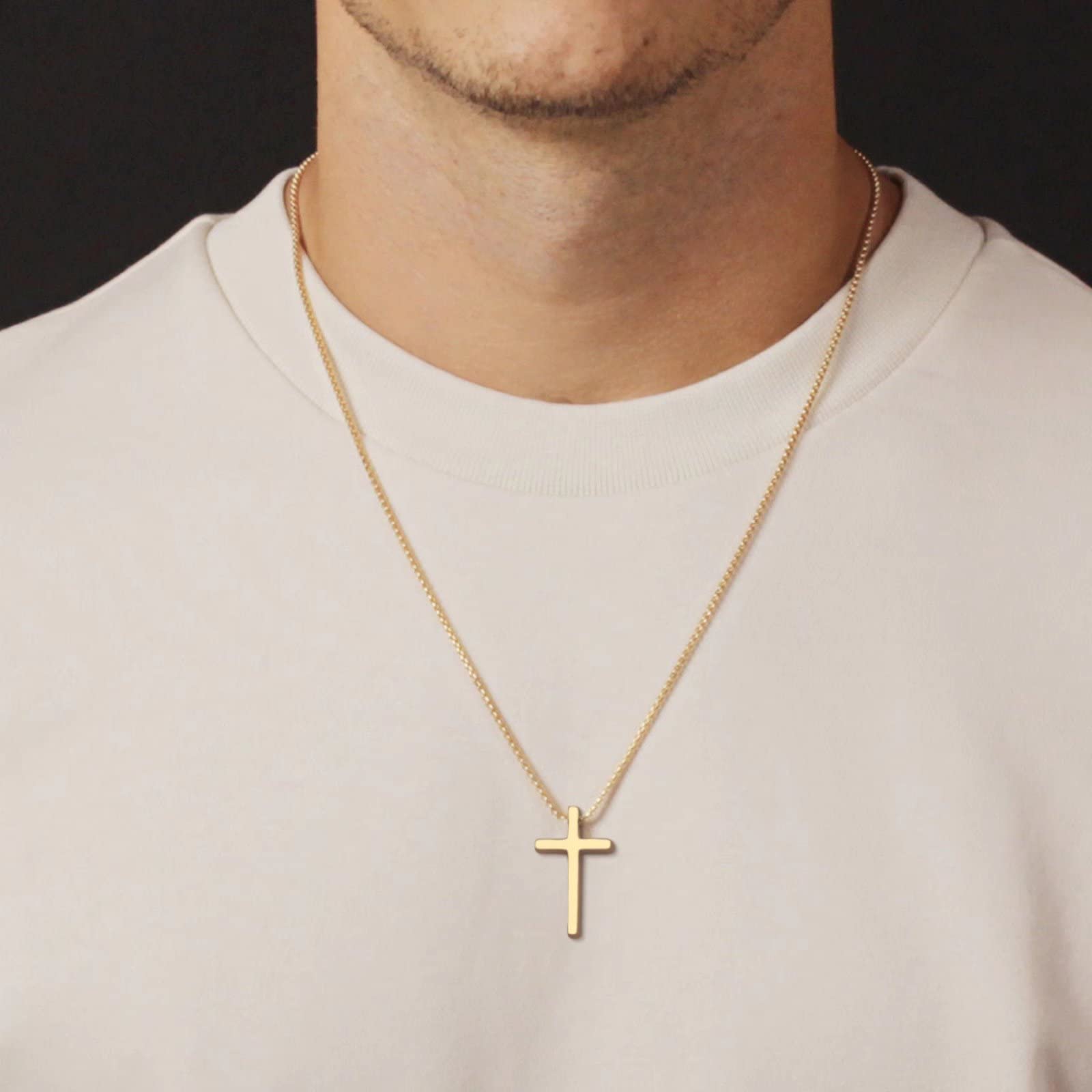 Iefshiny Stainless Steel Cross Pendant Necklaces For Men Pendant Chain 20 Inch Gold Religious Gifts For Women Men