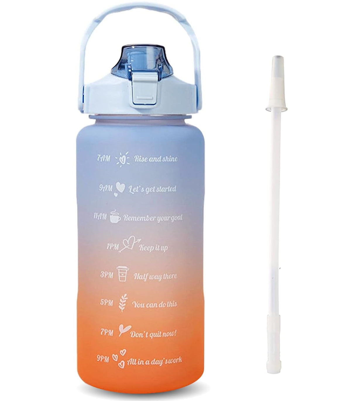 US1984 2000ml Sports Gallon Motivational Water Bottles with Time Marker Wide Mouth GYM Gallon Water Bottle with Straw & Handle,