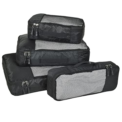 Fatmug Polyester Fabric Packing Cubes/Travel Pouch Bag Organiser  Set Of 4 (Large, Medium, Small And Slim) (Black)
