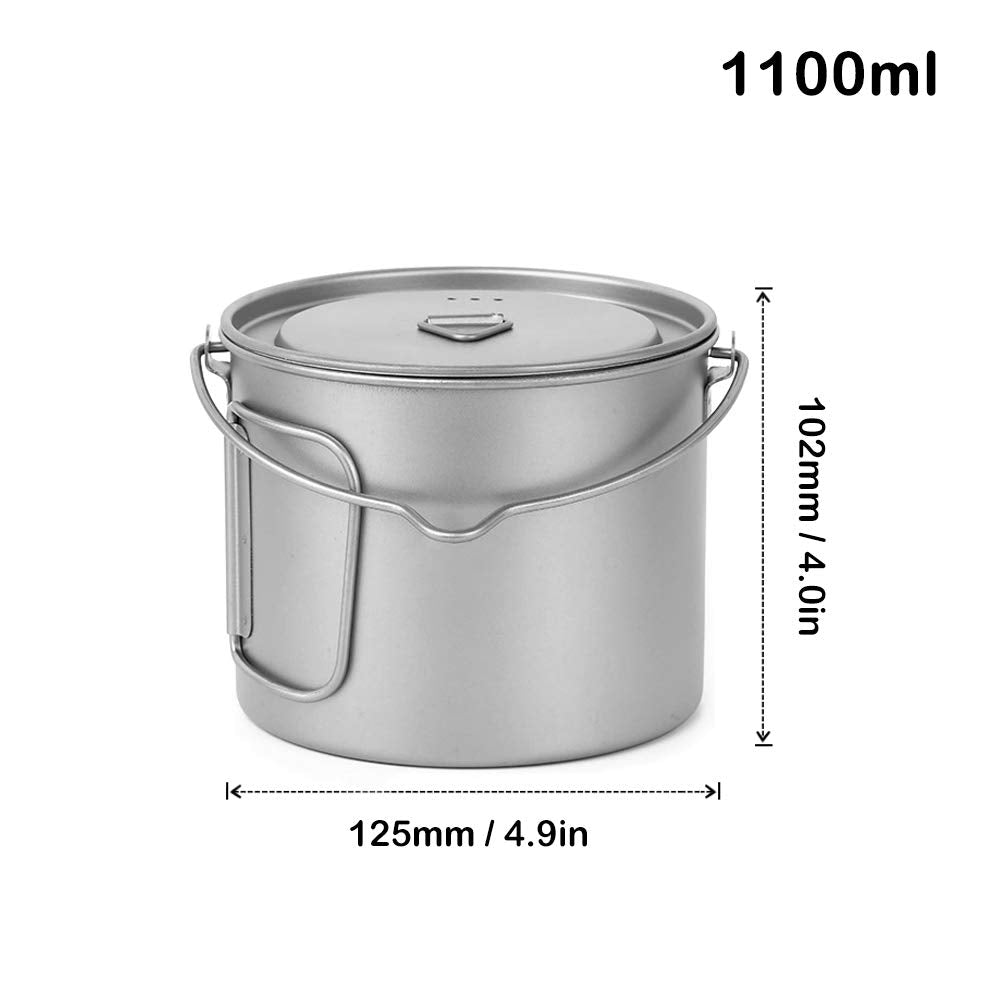 Lixada 1100Ml/2800Ml Titanium Pot Ultralight Portable Hanging Pot With Lid And Foldable Handle Outdoor Camping Hiking Backpackin