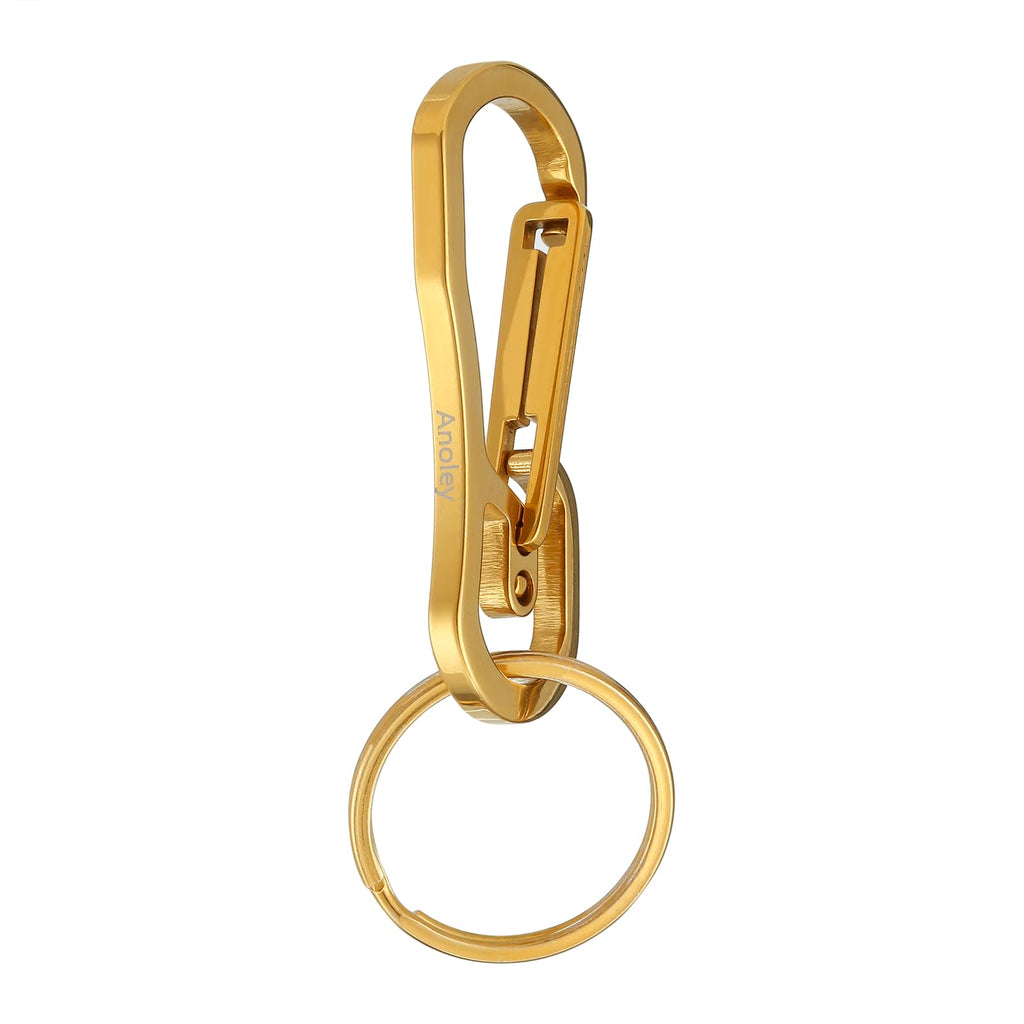 Alsmiley Stainless Steel Carabiner Clip Retractable Ring Set Keychain Quick Release Hooks For Men Women Gold