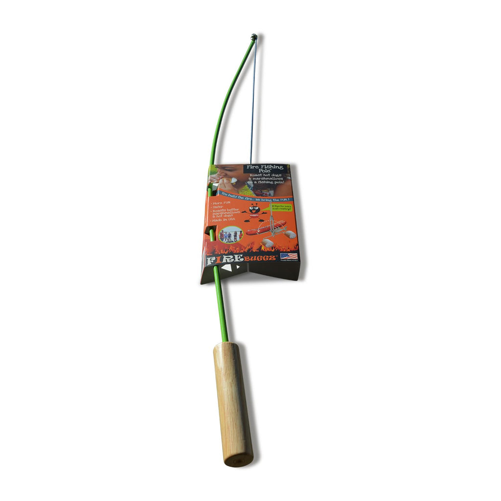 Firebuggz Camping Accessories -Campfire Fishing Pole Roaster - Funny Marshmallow And Hot Dog Roasting Sticks For Campfire, Green
