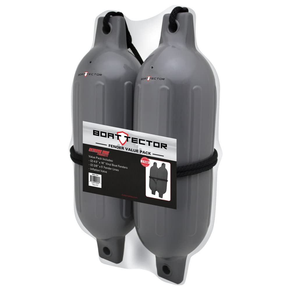 Extreme Max 3006.7444 Boattector Inflatable Fender Value 2-Pack - 4.5'' X 16'', Gray