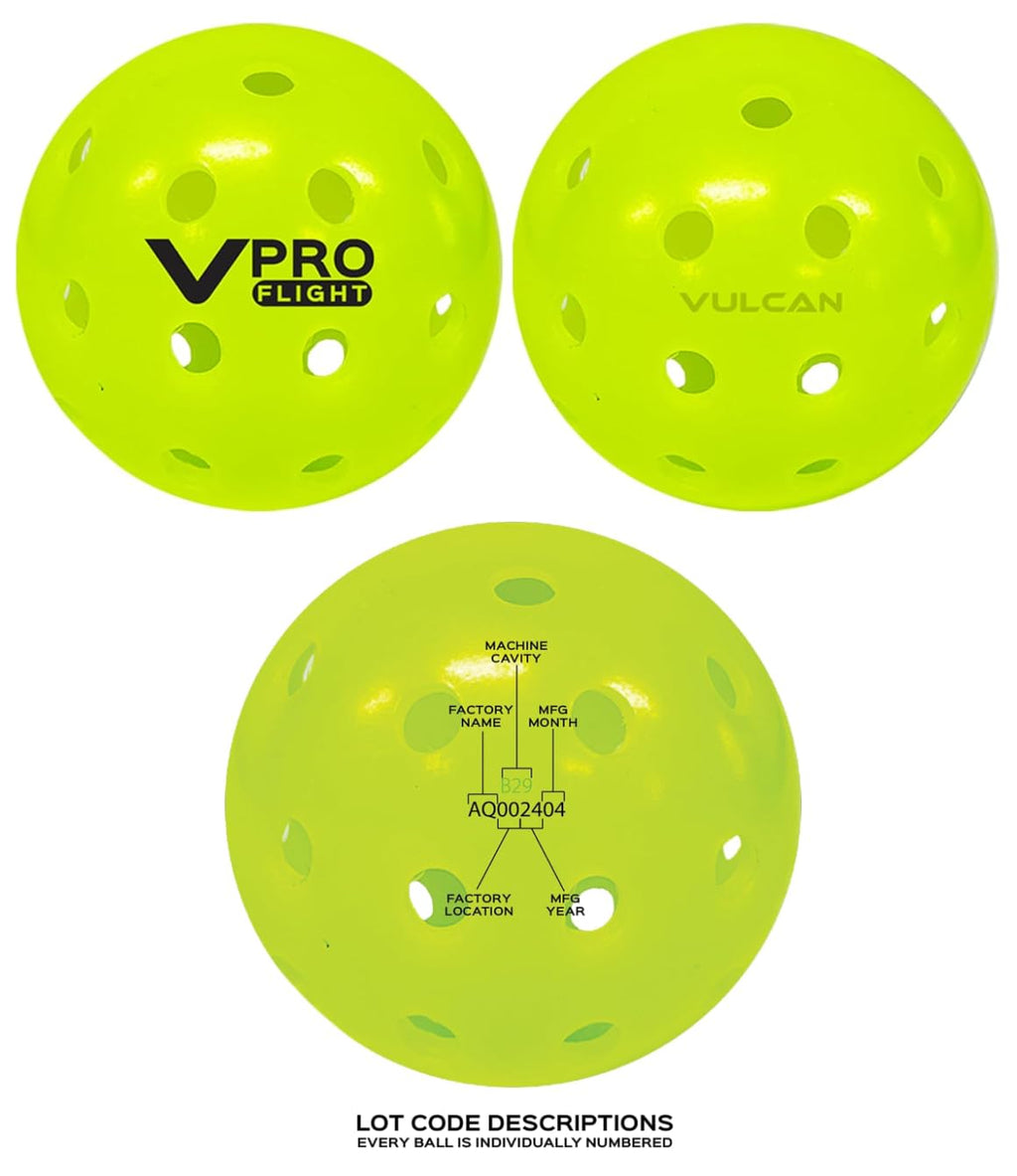 Vulcan | Vpro Flight Outdoor Pickleball | Official Ball Of The Ppa Tour & Mlp | Hi-Vis Yellow | 6 Pack