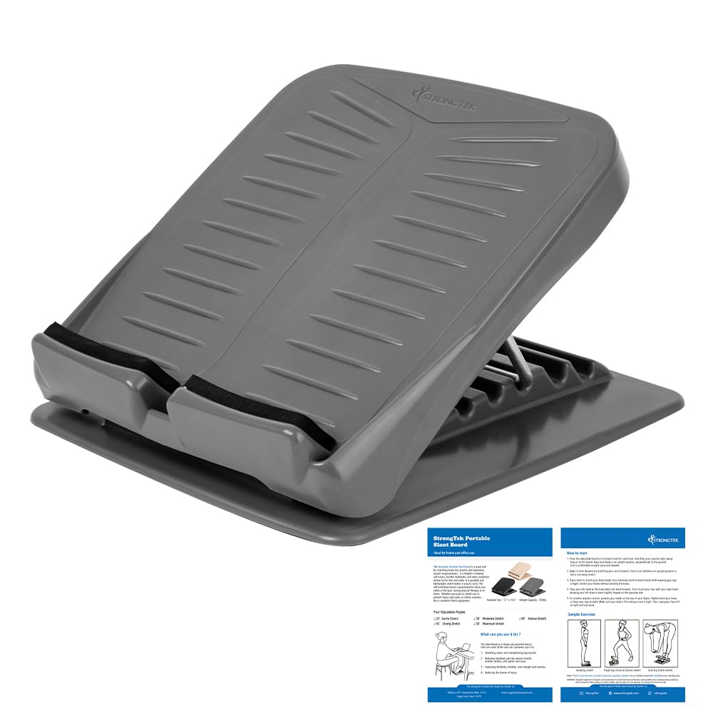 Strongtek Portable Slant Board, Adjustable Incline Boards, Calf Stretcher, Foot Stool,Grey