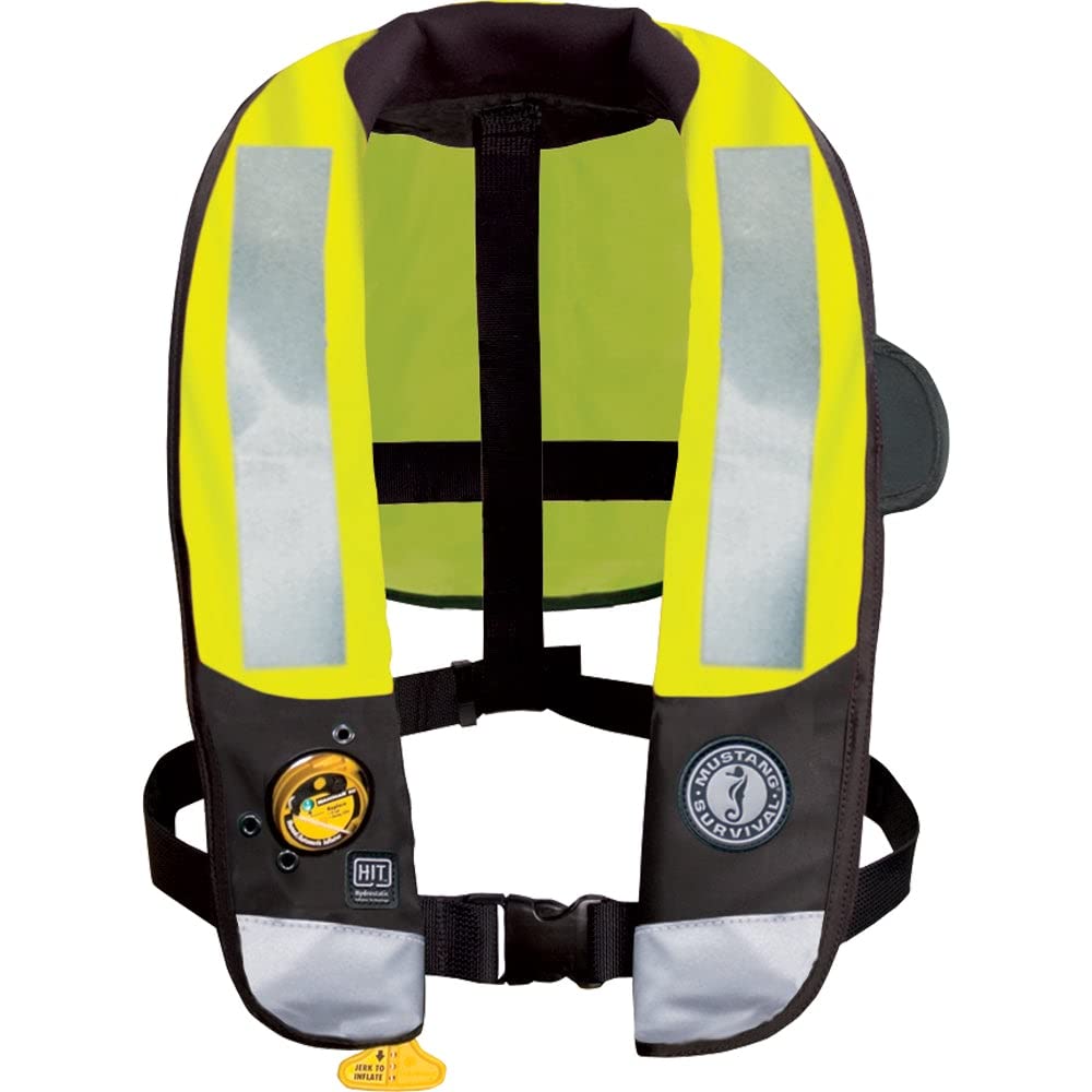 Mustang Survival - High Visibility Hit Inflatable Pfd Hydrostatic (Fluorescent Green - One Size) - Uscg Approved, 38Lbs Of Buoya