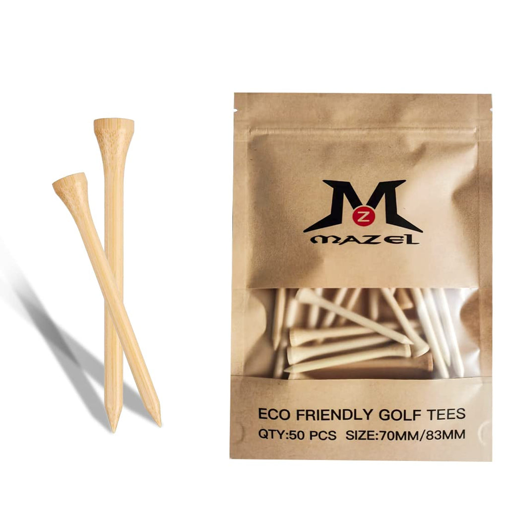 Mazel Natural Wood/Bamboo Golf Tees 2 3/4 Inch & 3 1/4 Inch,Pack 50,Reduce Friction & Side Spin,More Durable And Stable Golf Tee