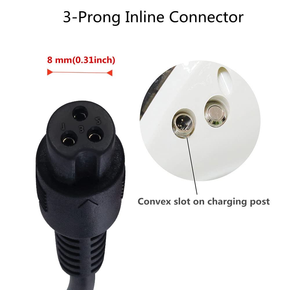 Evaplus 42V Charger Powerfast 3-Prong Inline Connector For 36V Pocket Mod, Sports Mod Lithium Battery, Battery Charger For Elect