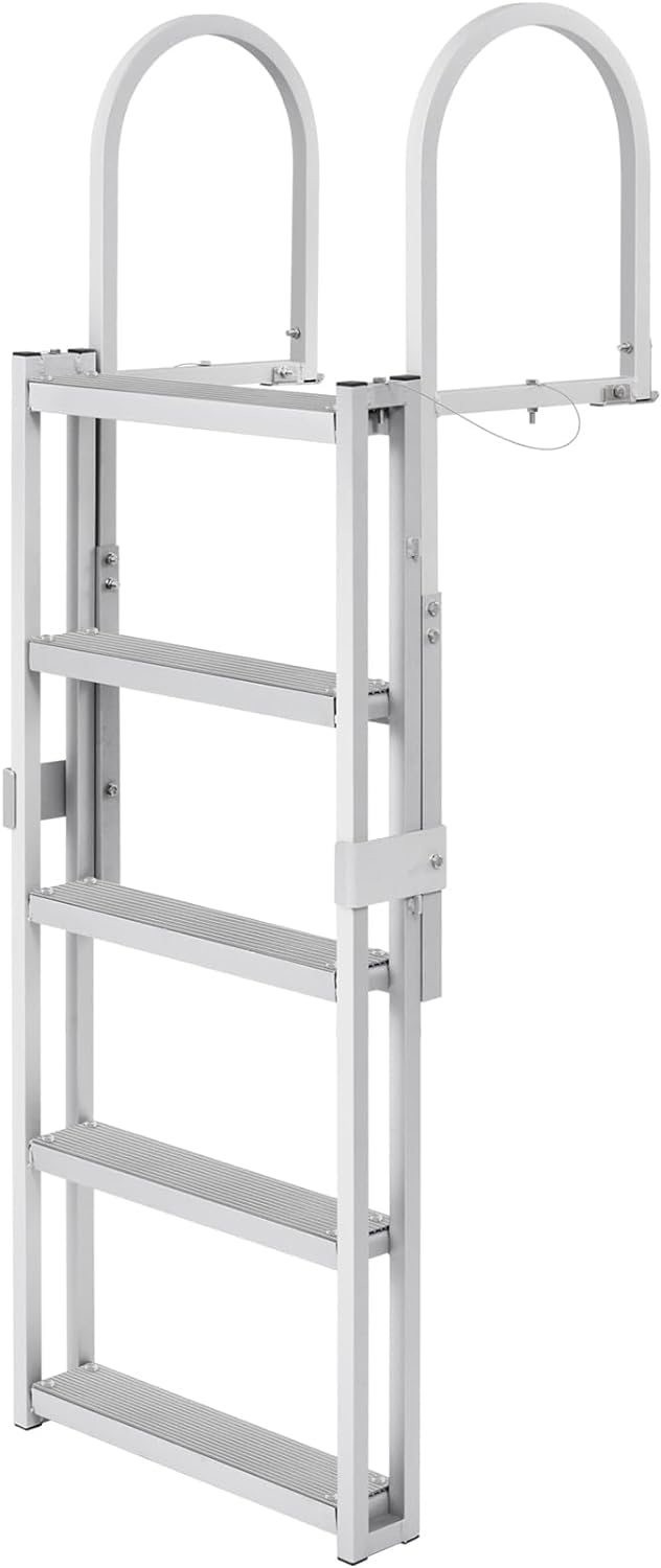 Vevor Retractable Dock Ladder 5 Steps, Aluminum Sliding Pontoon Boat Ladder With 48''-60'' Adjustable Height, 4'' Wide Nonslip P