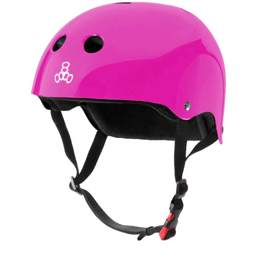 Triple Eight The Certified Sweatsaver Helmet For Skateboarding, Bmx, Roller Derby And Roller Skating, Pink Glossy, L/Xl