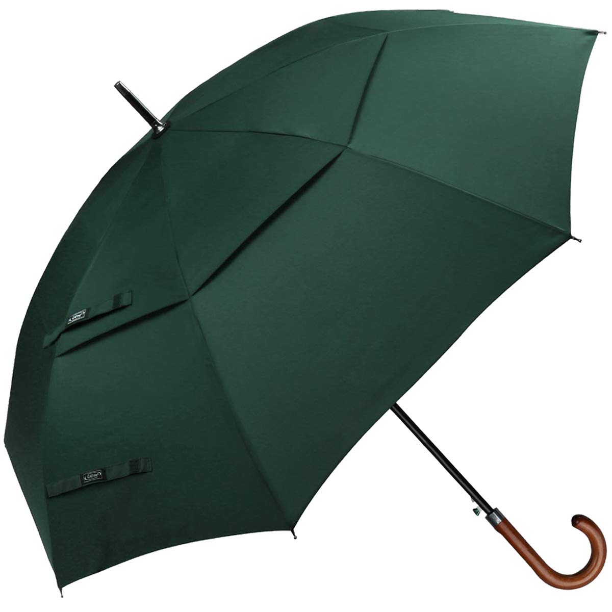 G4Free Wooden J Handle Classic Golf Umbrella Windproof Auto Open 52 Inch Large Oversized Double Canopy Vented Rainproof Cane Sti