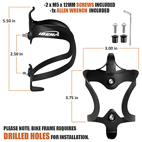 Ibera Bicycle Lightweight Aluminum Water Bottle Cage, Black