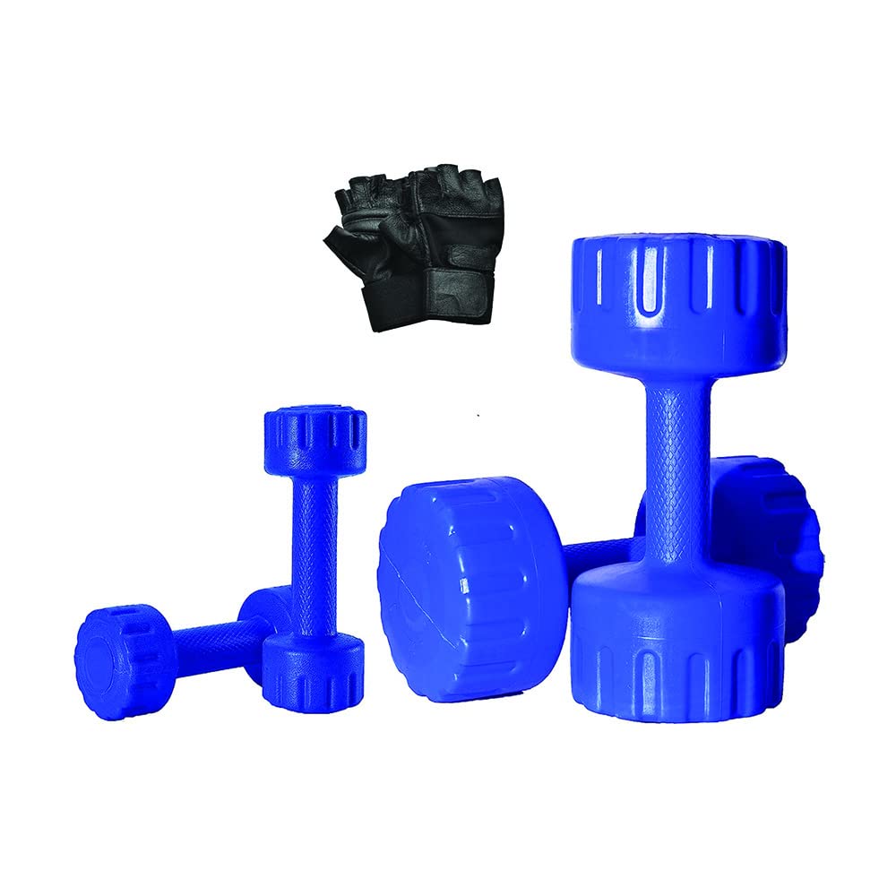 Xylofit Pvc Dumbbells Combo With Gloves, Home Gym Exercise, Home Gym Equipment, Pvc Coated Dumbbells (3Kg X 2 + 5Kg X 2)