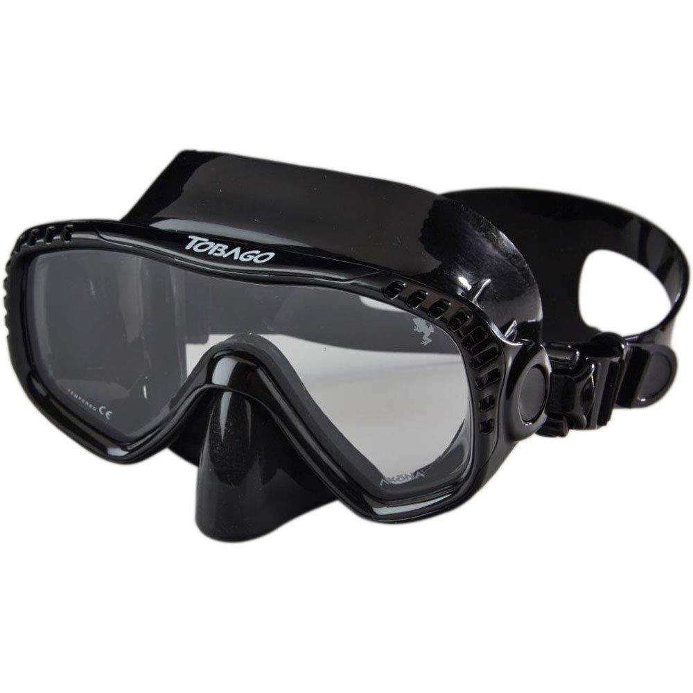 Akona Tobago Scuba And Snorkeling Dive Mask With Clear Silicone Skirt And Single Tempered Lens (Black Silicone)