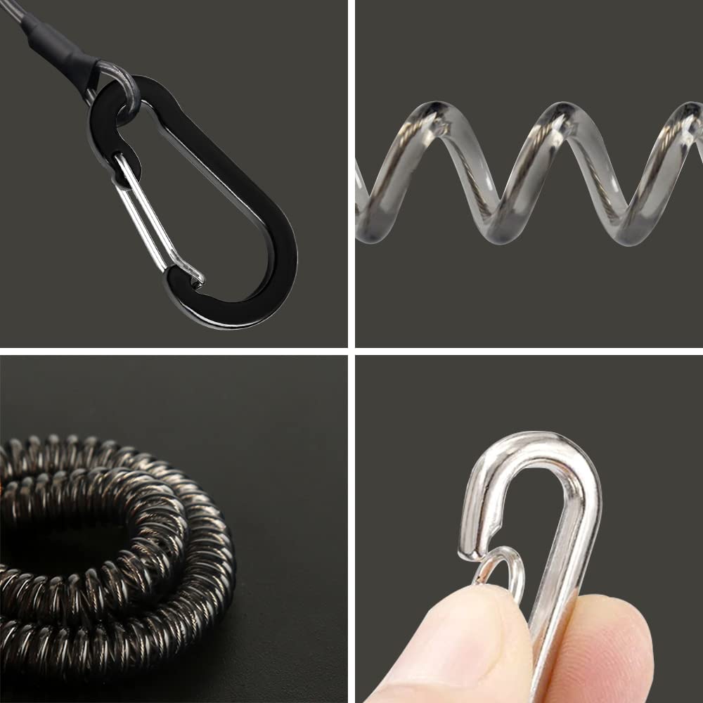 Lix&Rix Rotatable Stretchy Coil Lanyards For Fishing Equipmemt Kayak Paddle Tether Tools Leash,Black 3Pcs.