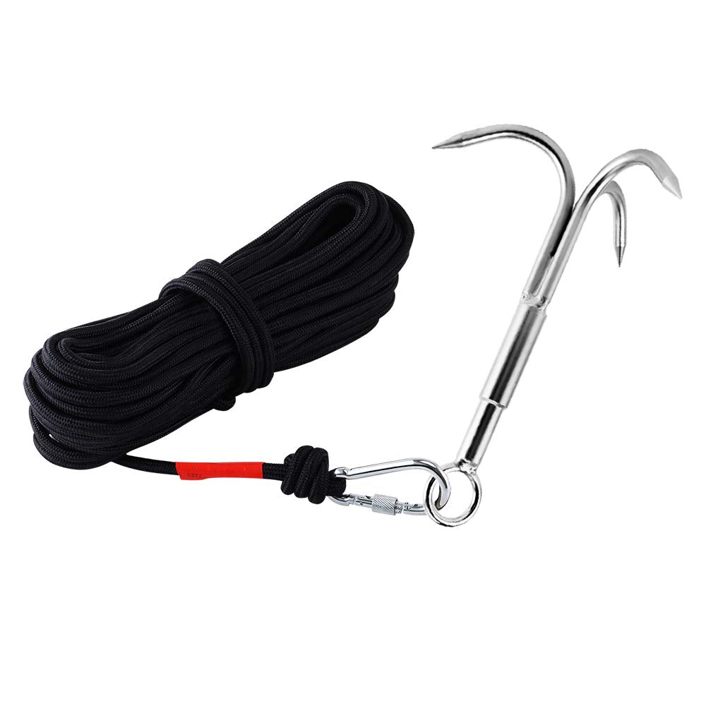 Mhdmag Grappling Hook, Anchor Hook Carabiner Climbing With 3-Claw Stainless Steel Hooks For Anchor Retrieving, Outdoor Hiking, T