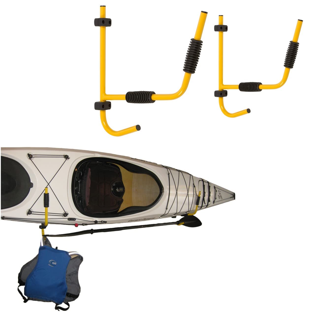 Suspenz Kayak Folding Storage Rack, Wall Hangers, Hooks, Indoor & Outdoor Use, Weight Capacity 75 Lbs, Yellow, (12-8601)