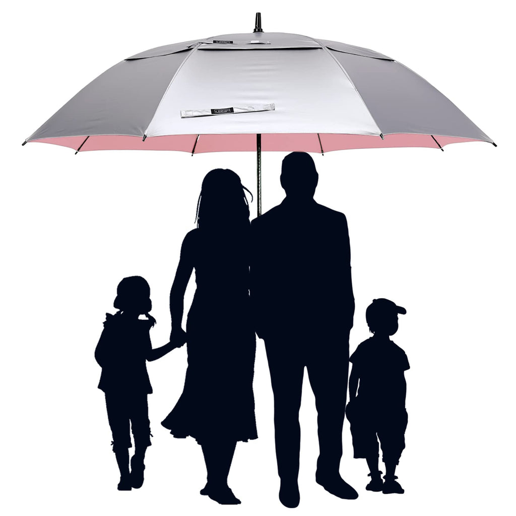 G4Free 68 Inch Uv Protection Golf Umbrella Auto Open Extra Large Windproof Sun And Rain Umbrellas Double Canopy (Silver/Pink)