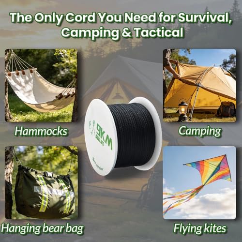 9Km Dwlife Black Kevlar Cord, High Tensile Strength, Flame Resistant, Braided Fishing Line, Wind Chime String, Kite Line, Campin