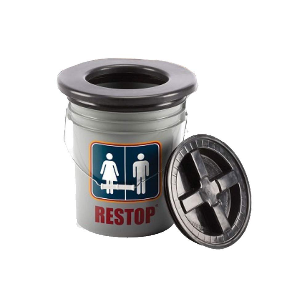 RESTOP Portable Toilet Commode with Flexible Foam Toilet Seat and Tight Seal Screw-on Gamma Lid (Holds 5 Gallons of Liquid or So