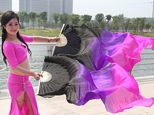 Kikigoal 1 Pair(Leftright) Women Real Silk Belly Dance Fan Veil, Length 180Cm Width 90Cm (Gradual Pink)