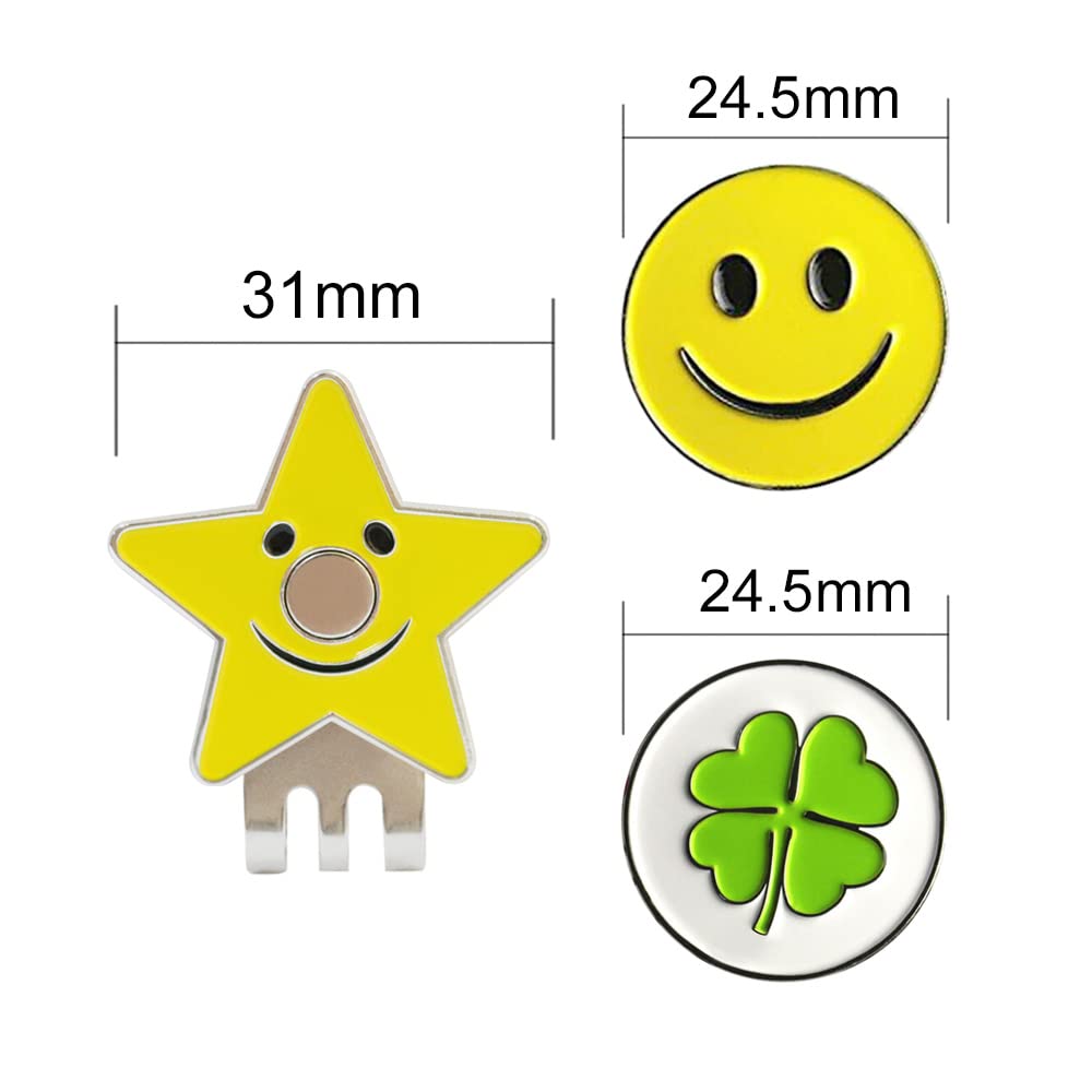 Pinmei Flower Golf Ball Marker With Golf Hat Clip For Your Friend (Yellow Smile)