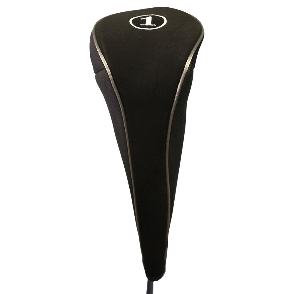 Black Golf Zipper Head Cover Driver 1 Headcover Neoprene Traditional Plain Protective Cover Fits Drivers Up To 460Cc For Golfing