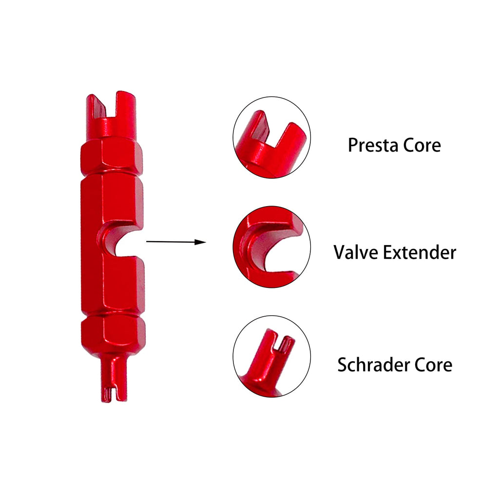 Zufecy Bike Valve Core Repair Tool For Schrader Presta, Valve Core Remover Tool Tubeless Bicycling Tires (Red)