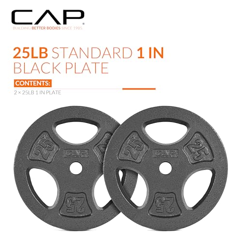 Cap Barbell Standard 1-Inch Grip Weight Plates 25 Lbs Black, Pack (X2)